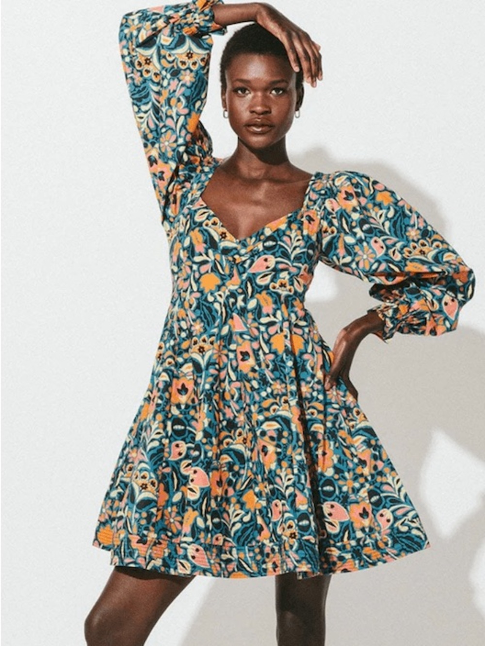 Cleobella Jacey Puff-Sleeve Mini Dress | size L | 100% organic cotton